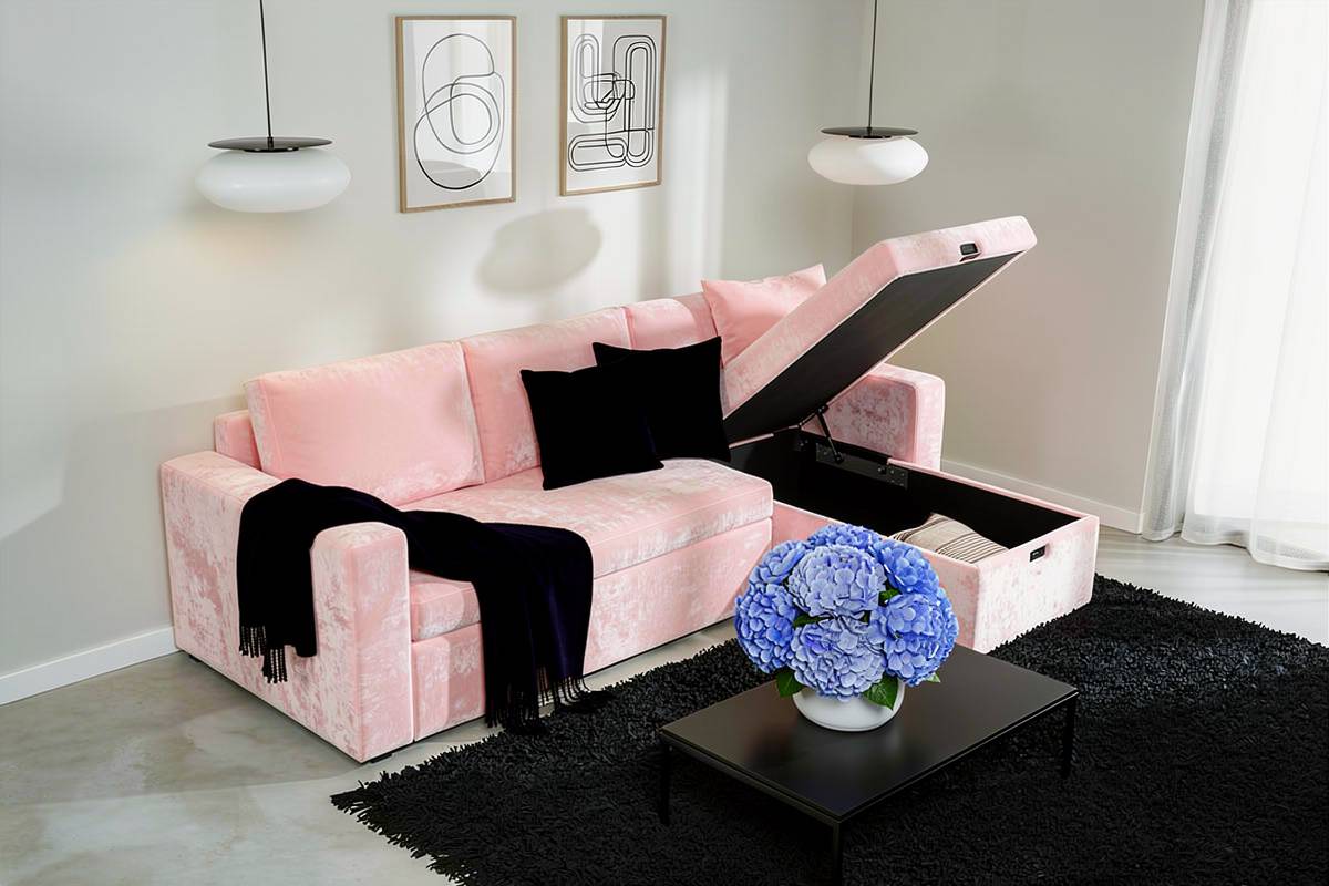 lit coffre rose